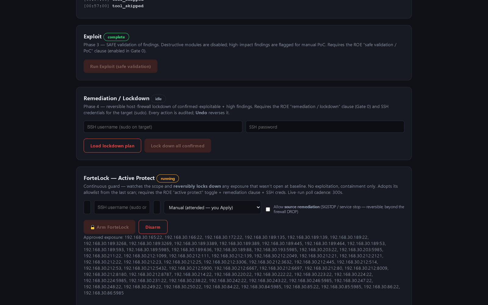 ForteLock active-protect: the approved allowlist and a new exposure caught and reversibly contained on the last sweep